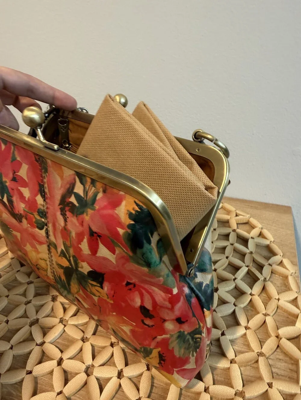 Patricia Nash Floral Kiss-Lock Bag in Red Pink & Green
